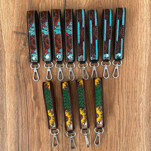 Porte-clés en cuir véritable de bracelet de tournesol usiné à la main porte-clés personnalisé-clé de voiture de cow-girl porte-clés de poignet de sangle de clé occidentale - Product Image 4