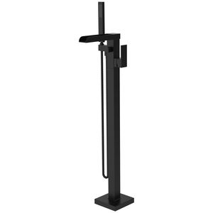 Rubinetto Termostatico per Vasca da Bagno Freestanding con Cascata e Doccetta, in Ottone Nero, Montaggio a Pavimento - Product Image 1