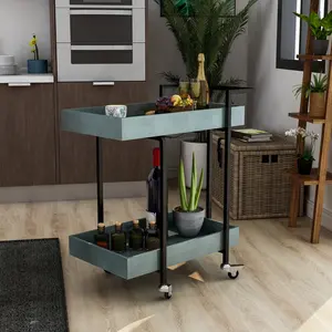 Carrito de bebidas metálico de diseño artesanal, carrito de servicio de bar metálico hecho a mano, carrito rodante metálico de moda, seguro y chapado. - Product Image 2