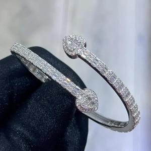 Elegant Moissanite Diamond Moissanite <b>Bangle</b> <b>Bracelet</b> With Pear Shaped Tips Silver Tone Statement Jewelry For Wedding - Product Image 1