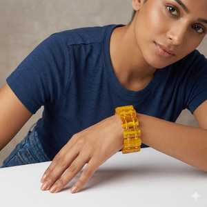 กำไลข้อมือเรซิ่นสีเหลืองวินเทจ ชุบทอง ดีไซน์แบบอิสลาม เหมาะสำหรับทั้งชายและหญิง ของขวัญเครื่องประดับแฟชั่น - Product Image 2