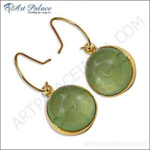 Colgante de piedras preciosas de Prehnita redondo elegante de Plata de Ley 925 y pendientes de tuerca finos, conjunto de joyería brillante y atractivo - Product Image 1