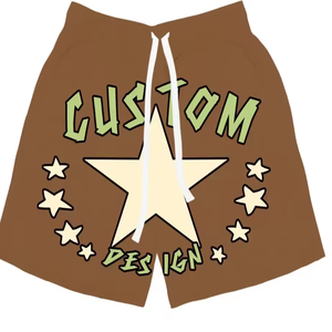 2026 <b>Men's</b> Vintage Sports <b>Shorts</b> 100% Cotton Streetwear with Thick Drawstring & Custom Logo <b>Leopard</b> Patterned - Product Image 4