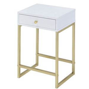 White and Brass 1 <b>Drawer</b> Console <b>Table</b> <b>Side</b> <b>Table</b> with Elegant Design - Product Image 1