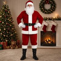 Weihnachtsanzug für Feiertage: Kompletter Roter Samtmantel mit Passender Hose, Weihnachtsmütze, Gürtel, Bart, Handschuhe und Accessoires für Festliche Anlässe