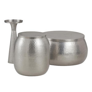 Tables à café martelées en aluminium, tambour en or ou Nickel, pour décoration intérieure, meubles de salon/hall d'entrée, S/2 - Product Image 2