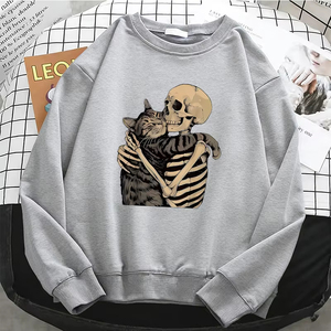 Sudaderas con Capucha para Mujer, Estilo Vintage, Profesional, de Alta Calidad, con Diseño Retro de Calavera y Gato, Sudadera Cálida de Forro Polar, Cuello Redondo Suave - Product Image 5