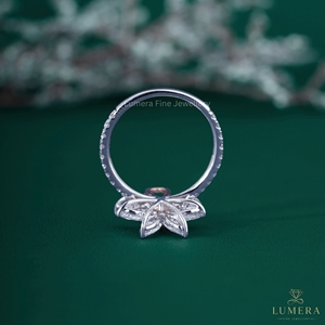 Pink Pear Cut Lab Grown Diamond <b>Tiara</b> <b>Crown</b> Engagement Ring 18K White Gold Marquise Diamond Lotus Flower Bridal Ring for Women - Product Image 5