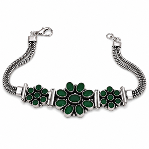 Bracelet de mariage bohème vert vintage en laiton plaqué argent antique avec onyx et perles, style déclaration, pour femme, directement de l'usine - Product Image 1