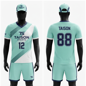 Premium 240 GSM Interlock Polyester Men <b>Volleyball</b> Uniform Mint White Navy Diagonal Panel Heat-Transfer Printing Custom Logo - Product Image 1