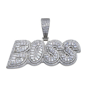 Pendentif Lettre Boss Iced Out en Argent Sterling 925 avec Micro-Incrustation, Bijou Hip Hop - Product Image 1