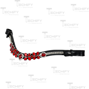 Premium Red Crystal Horse Browband Black Leather Rhinestone Headstall Decorative <b>Equestrian</b> Riding Accessory - Product Image 2