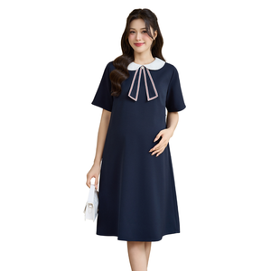 Robe droite en tissu frais V1430 avec col lotus, absorbant la transpiration, pour femmes enceintes, vêtements de maternité - Product Image 1