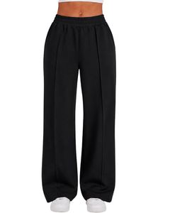 Pantalones Deportivos Anchos Negros para Mujer, Cintura Alta, Corte Holgado, Estilo Casual, para Uso Diario - Product Image 2