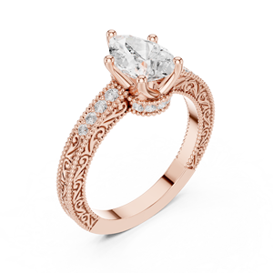 Bague Solitaire Élégante en Or Rose avec Pierre Poire, Bijoux de Mariage et de Fiançailles de Luxe, Bagues de Mode Personnalisées en Gros pour Femmes - Product Image 3