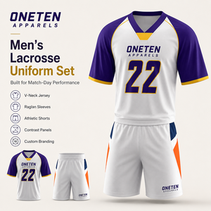 ONETEN APPARELS Unisex Lacrosse-Uniform-Set V-Ausschnitt Trikot Kurzarm Feuchtigkeitsableitende Sportshorts Individuelles Branding Winter - Product Image 1