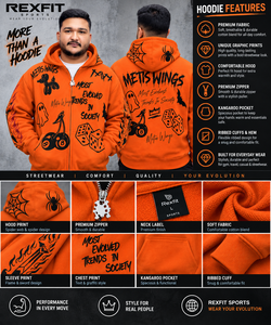 Streetwear <b>Men's</b> Oversized <b>Orange</b> Zip-Up <b>Hoodie</b> Streetwear Cotton French Terry Hooded Sweatshirt with Front Print Design - Product Image 2