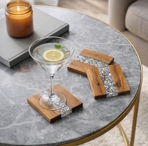 High Demand Handcrafted <b>epoxy</b> <b>Resin</b> & Wood coaster Set Coffee Cup Mats 7 Pads Non Slip <b>Table</b> Decoration coaster Set - Product Image 5