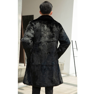 Black Rabbit Fur Coat With Lapel Front for <b>Men</b> Winter <b>Men's</b> Real Rabbit Fur <b>Long</b> <b>Jackets</b> Plus Size - Product Image 2
