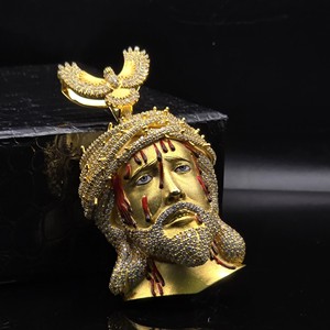 Custom Bleeding Jesus <b>Pendant</b> Flying Bird Bail Iced Out 9CT VVS Lab Grown Diamond 925 Silver 10K <b>Gold</b> Hip Hop Religious Charm - Product Image 1