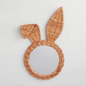 Miroir mural en rotin tressé naturel décoratif en forme d'oreilles de lapin pour enfants, artisanal, ornement de chambre d'enfant, style suspendu - Product Image 5