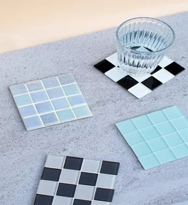 Juego de Posavasos Cuadrados de Mosaico de Vidrio, Verde Salvia, Marrón, Blanco, Posavasos Modernos para Bebidas - Product Image 3