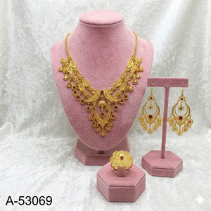 Indian Wedding Gold Tone Jewelry Set with Choker Necklace Dangle <b>Earrings</b> and Bracelet - Product Image 1