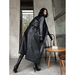 Gabardina de Cuero Sintético para Mujer, Chaqueta Elegante con Cuello Solapa, Prenda Exterior Estilosa para Otoño e Invierno, Moda Urbana - Product Image 4