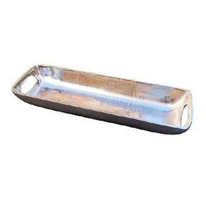 Plateaux décoratifs ovales longs en argent de luxe, ensemble de plats d'appoint en métal texturé, centre de table, vente en gros - Product Image 3