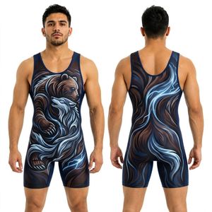 Maillot de lutte en polyester et élasthanne respirant avec imprimé Aigle Doré Marron, pour tournois, vente en gros - Product Image 2