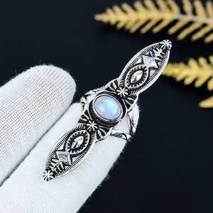 925 Sterling Silver Natural <b>Moonstone</b> <b>Ring</b> Leaf Design Boho Engagement <b>Ring</b> Gift Jewelry - Product Image 5