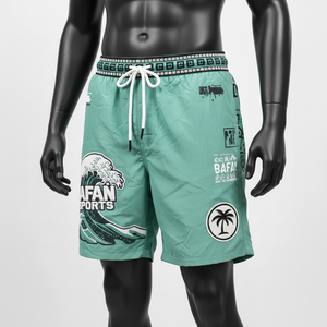 กางเกงว่ายน้ำชายพรีเมียม 125 GSM โพลีเอสเตอร์ไมโครไฟเบอร์ แห้งเร็ว สีเขียวทะเล พิมพ์ลายโลโก้แบบซับลิเมชั่น ขอบเอวยางยืดนุ่ม กางเกงขาสั้นผู้ชาย - Product Image 4