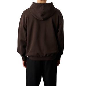 Sweat à capuche pour homme marron foncé coupe classique brodé hiver uni épais décontracté manches longues avec poche kangourou - Product Image 4