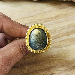 New Arrival Boho Brass Labradorite <b>Ring</b> Flower Design 18k Gold Plated <b>Ring</b> <b>Chunky</b> Statement Cock Tail Wholesale <b>Ring</b> For Women - Product Image 6