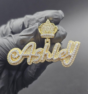 Collar con Colgante de Moissanita y Plata Personalizado con Nombre, Letra Tipo Corona, Estilo Iced Out, Joyería de Lujo Hip Hop, Regalo - Product Image 5
