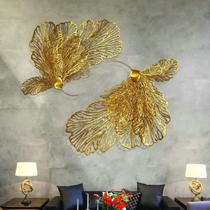 Nouvelle sculpture murale moderne en métal, design feuillage doré, 2 pièces, forme irrégulière, décoration intérieure, art pour salon - Product Image 4