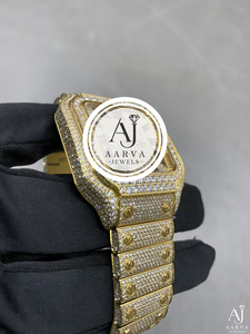 Montre-bracelet mécanique de style mode, couleur or, cadran en cristal, bracelet, boîtier carré, aspect diamant - Product Image 3
