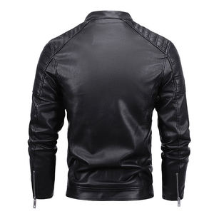 Men's Leather Motorcycle Jacket Winter Thickened Warmth Zipper Solid Discharge Printing <b>Windproof</b> Waterproof - Product Image 2