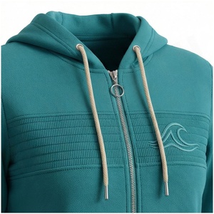 Women's Teal Hooded Tracksuit <b>2</b>-Piece Set Full <b>Zip</b> <b>Sweatshirt</b> Jogger Pants Casual Autumn Wear Solid Color Cotton Fleece - Product Image 4