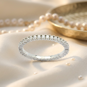 Fine Jewelry Classic <b>Stacking</b> Wedding <b>Rings</b> Set Zircon Eternity Engagement Band 925 Sterling <b>Silver</b> Rhodium Plated Prong Setting - Product Image 4