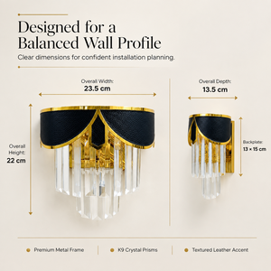 Lámpara de pared moderna de lujo con cristal K9, marco de hierro dorado pulido, ribete de cuero negro, dos enchufes E14 para pasillo de hotel. - Product Image 3