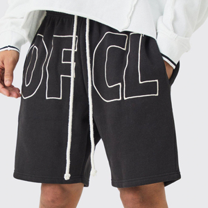 Comfortable Casual Breathable 100% Cotton <b>Fleece</b> 300g Elastic Waist Customizable Plus Size Sweat <b>Shorts</b> for <b>Men</b> Printed Design - Product Image 4