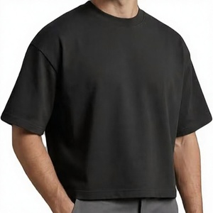 Camiseta Oversize Corta de Hombre, Estilo Urbano Casual de Verano, Manga Corta, Ajuste Holgado, Color Liso, Bordada, Tejido de 200g - Product Image 1