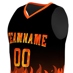 Camiseta de Baloncesto Profesional Personalizada con Impresión por Transferencia de Calor, Nombre del Equipo 00, Diseño de Llama, Cuello en V, Sin Mangas, Cintura Elástica, Unisex - Product Image 2