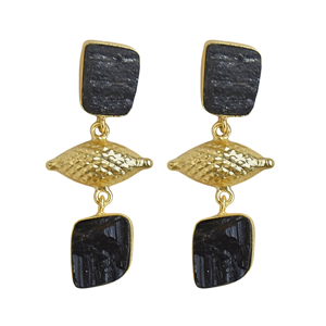 Pendientes Geométricos Colgantes de Aleación Chapada en Oro para Mujer, Estilo Vintage con Piedra Negra, Joyería de Moda - Product Image 1