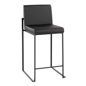 Juego de 3 taburetes contemporáneos Fuji de 26 pulgadas con respaldo alto en acero negro y piel sintética negra - Product Image 2