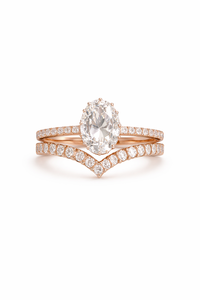 工場直販価格 ラボグロウンダイヤモンド オーバルカット バイパスエンゲージリング カーブパヴェバンドリングセット 18Kゴールド ブライダルプロミスリング - Product Image 2