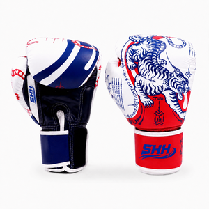Gants de boxe professionnels de qualité supérieure, rouge, bleu, blanc, logo personnalisé, lacés, en PU léger, imperméables, à doigts entiers, pour la boxe thaïlandaise et le kick-boxing - Product Image 1