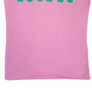 Camiseta Rosa de Manga Corta para Mujer con Parche de Letras de Chenilla Verde, Camiseta Informal de Algodón para Verano, Suave y Cómoda para Uso Diario - Product Image 4