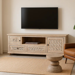 Luxury Convertible Extendable Solid Wood TV Stand Modern Farmhouse Style Living Room Furniture With <b>Storage</b> And Carving - Product Image 1